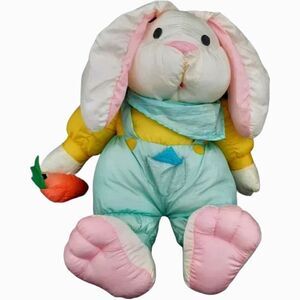 Vtg Intl Silver Co Nylon Bunny Carrot Puffalump Style Plush Stuffed Animal 10 In